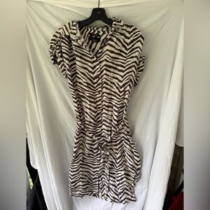 Tahari Brown and White Zebra Print Linen Dress